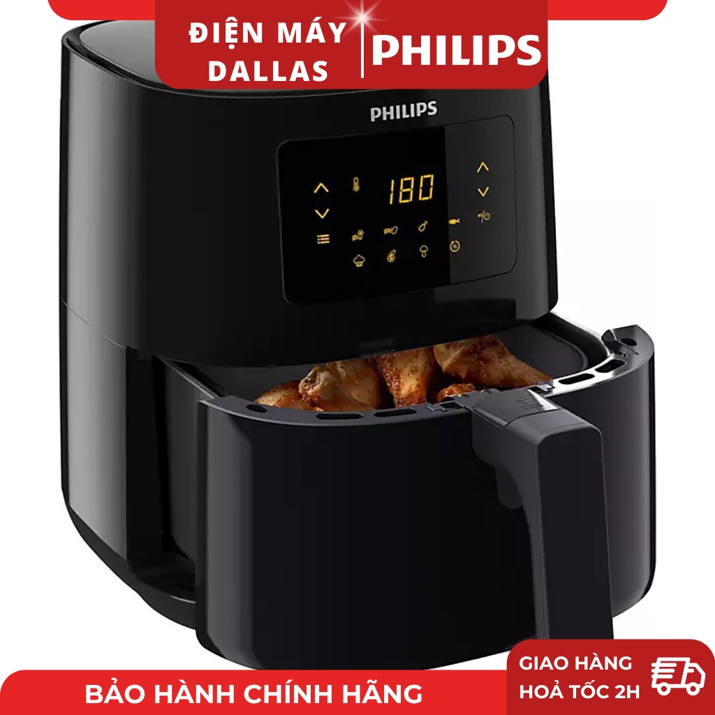 Nồi chiên không dầu PHILIPS HD9252 - Lòng nồi 4.1L, giỏ nướng 2.2L (Đen) Chính Hãng - Bảo Hành 2 Năm - Thay thế HD9220