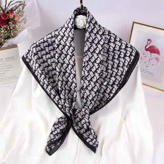 Khăn quấn cổ hình vuông lớn bằng lụa nhân tạo hoạ tiết chữ in thời trang xuân thu mới 90*90cm cho nữ