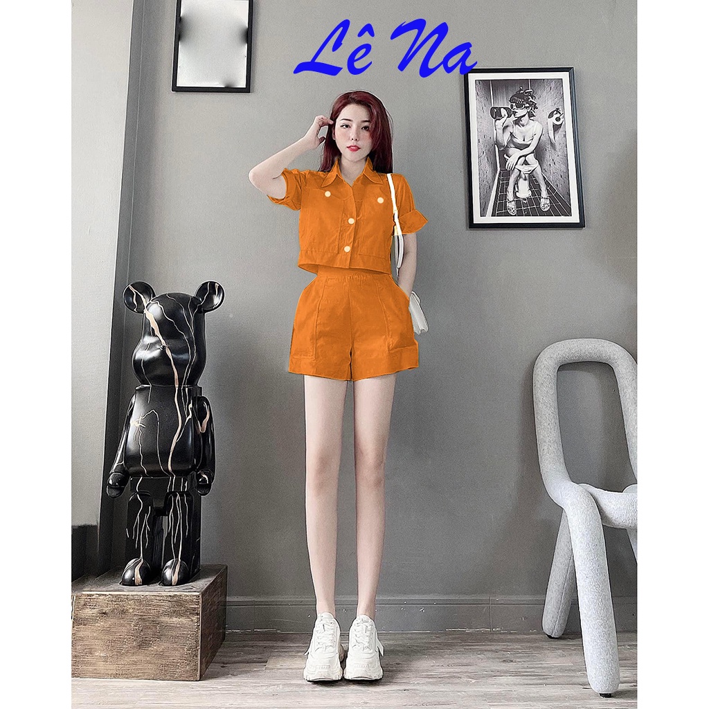 Set Đồ Nữ Áo Sơ Mi Croptop Kèm Quần Đùi Nữ Ống Rộng SV14