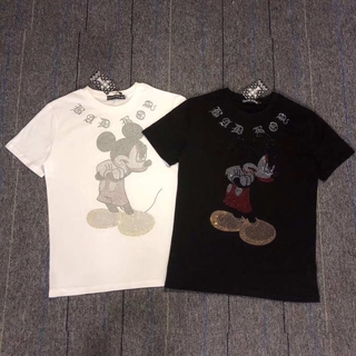 Áo Thun Tay Ngắn In Hoạt Hình Chuột Mickey Đính Đá Dễ Thương