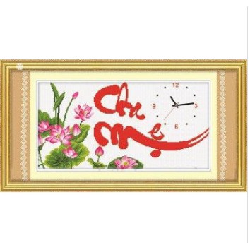 Tranh thêu chữ thập ĐỒNG HỒ Cha Mẹ Hoa Sen ISW077 (TRANH TỰ THÊU) KT:65X37CM