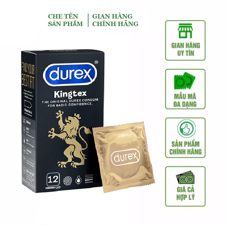 Bao cao su chính hãng Durex Kingtex - bcs hộp 12 chiếc