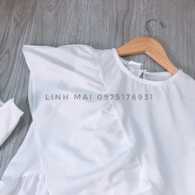 Áo sơmi trắng đáp bèo, chất satin Hàn thoáng mát | BigBuy360 - bigbuy360.vn