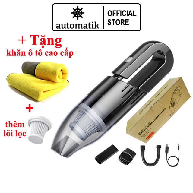 Máy Hút Bụi Ô Tô Không Dây Mini Cầm Tay cho Xe Hơi, Gia đình tặng kèm lõi lọc và túi M03 - Automatik | BigBuy360 - bigbuy360.vn