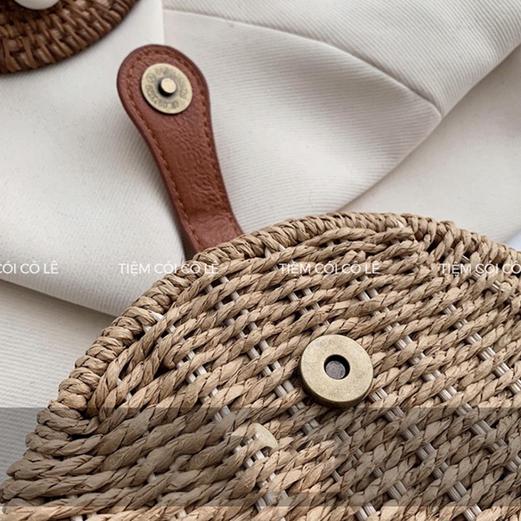 Túi cói đi biển mẫu vintage dáng sò đeo chéo vai tiện lợi - Tiệm Cói Cô Lê