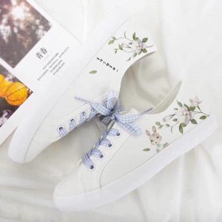 [HÀNG ODER] Giày vẽ handmade thỏ con và hoa lá