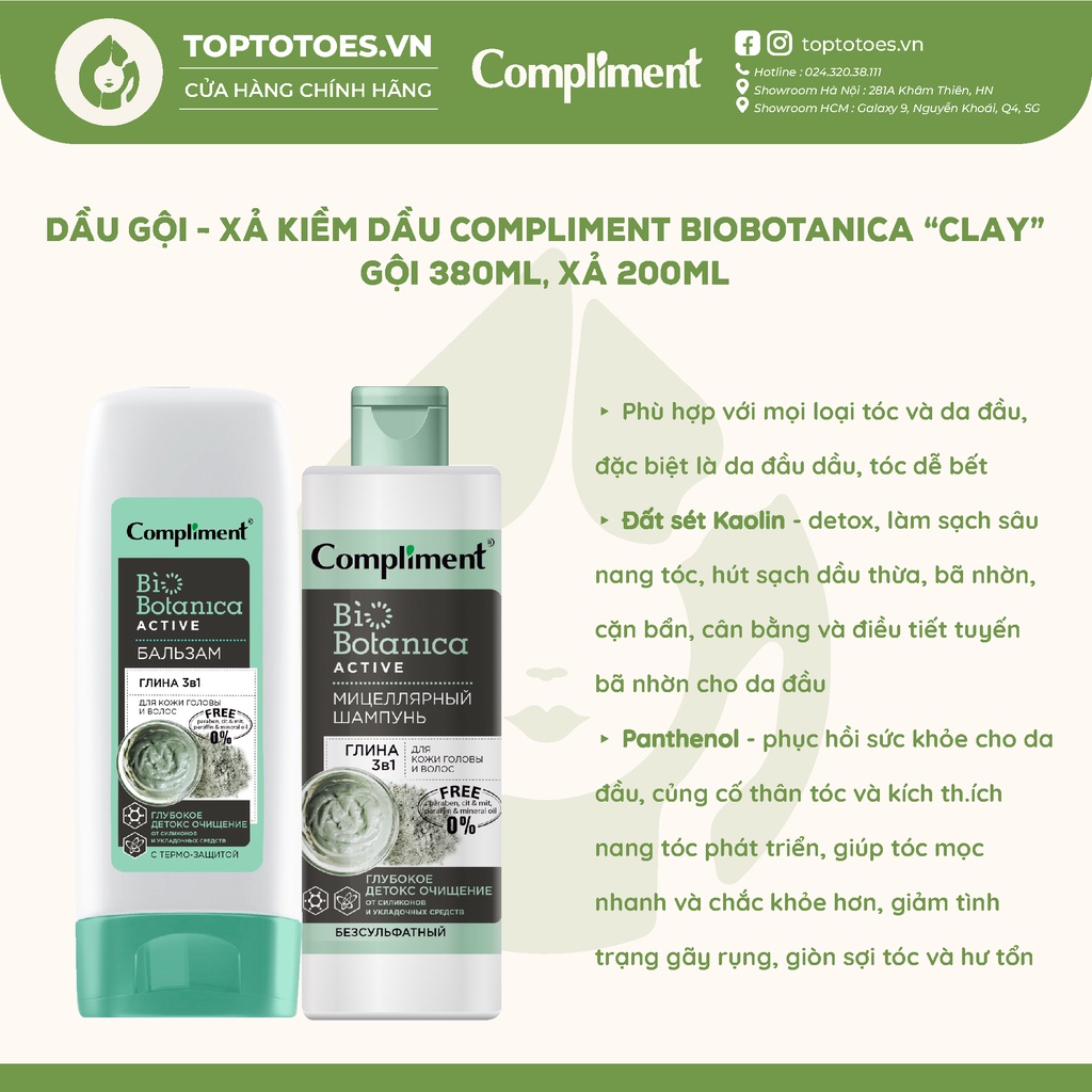 Bộ Sản Phẩm Gội - Ủ - Xả Compliment Biobotanica Active làm sạch sâu, detox, nuôi dưỡng tóc chắc khỏe, bóng mượt