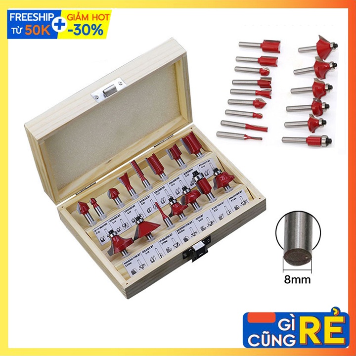 Bộ Mũi Phay Gỗ - Mũi Soi Gỗ 15 Món 6,35mm - Điêu khắc họa tiết, cắt cạnh