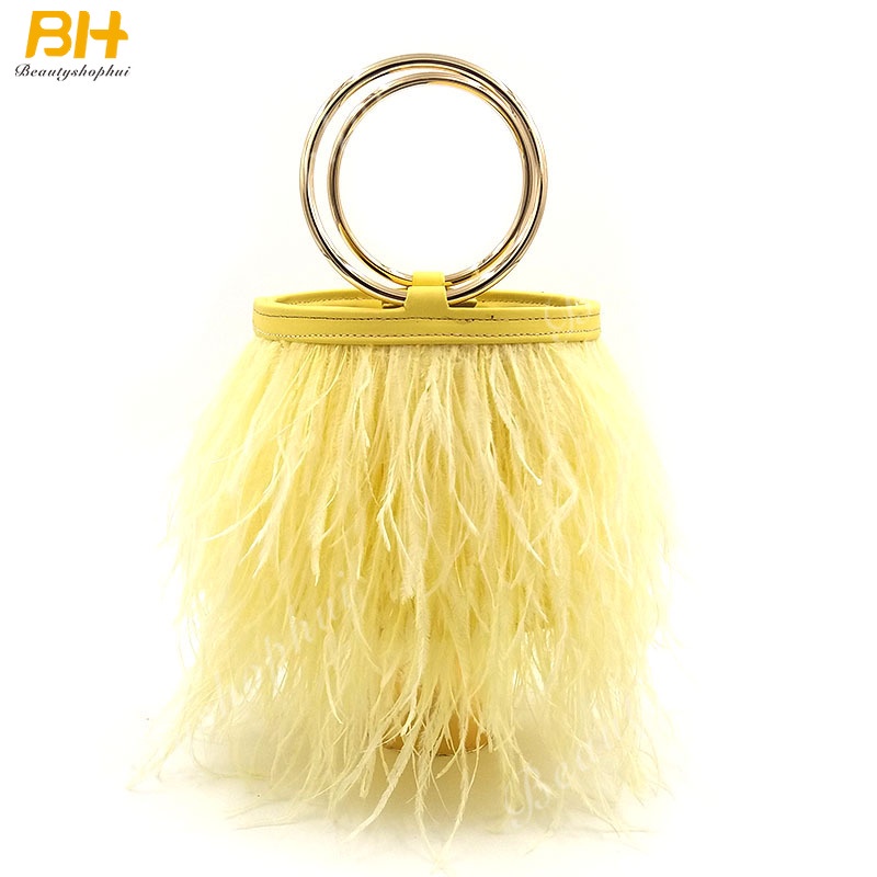 Túi Xách Lông Đà Điểu Phối Dây Xích Đeo Vai Thời Trang Cho Nữ