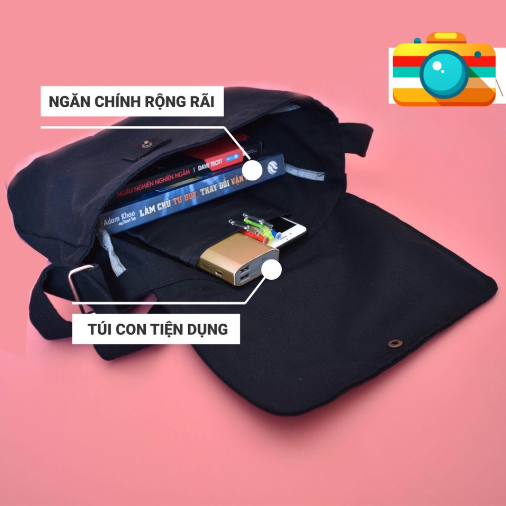 Túi đeo chéo canvas TRƠN đẹp vải mềm đi chơi đi học đều cá tính phong cách Hàn Quốc