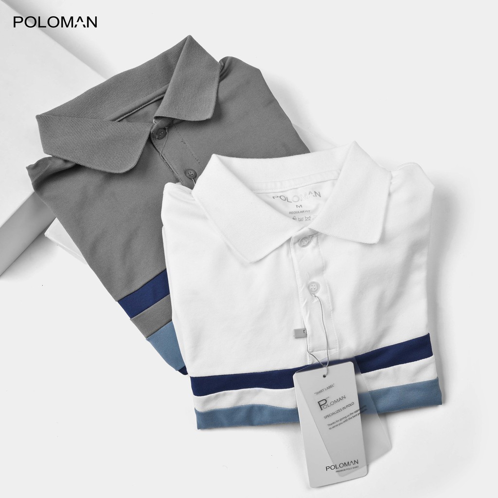 Áo Polo nam phối ngang Nelux vải cá sấu Cotton Trắng P01 - POLOMAN