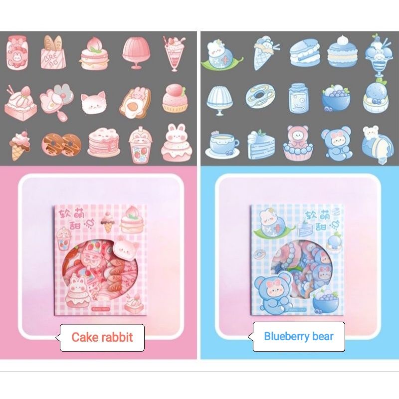 Set 45 miếng sticker hình dán hoạ tiết hoạt hình gấu &amp; thỏ dễ thương