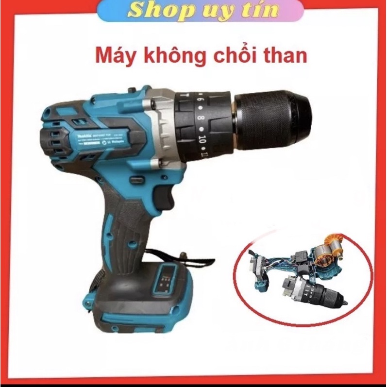 THÂN Máy Khoan Pin Makita De.Walt HTC không chổi than Đầu 13mm Autolock 3 chức năng Có Búa