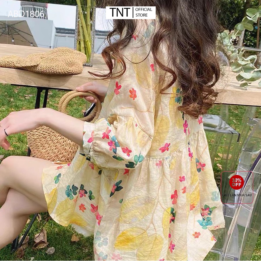 Áo babydoll hoa nhí tay lỡ TNT, Áo sơ mi nữ kiểu form rộng phong cách ulzzang freesize