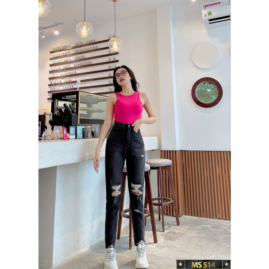 Quần baggy jean nữ cao cấp 💖FREESHIP💖 Quần Jean 9 tấc chất bò co giãn phối rách cá tính Lady Fashion - BG408