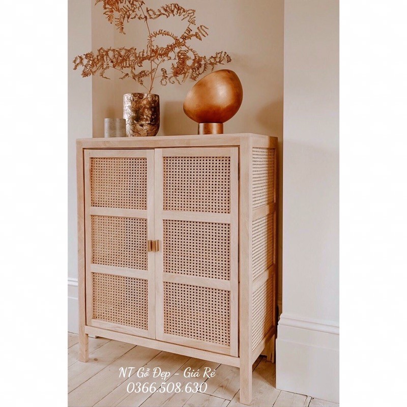 CABINET - TỦ GỖ PHỐI MÂY MẮT CÁO VINTAGE