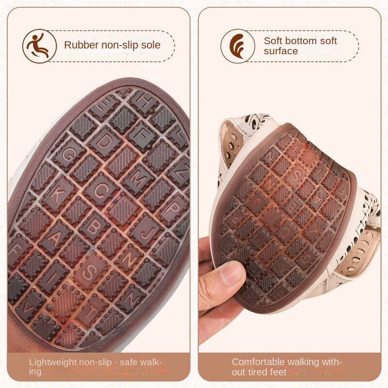 Xăng đan Da Mềm Chống Trượt Thoải Mái Cho Phụ Nữ Trung Niên