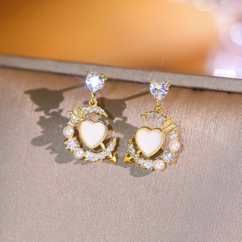 Khuyên tai JIUDUOLAN dạng kẹp/ xỏ thiết kế trái tim đính đá zircon nhân tạo thời trang thanh lịch dành cho nữ