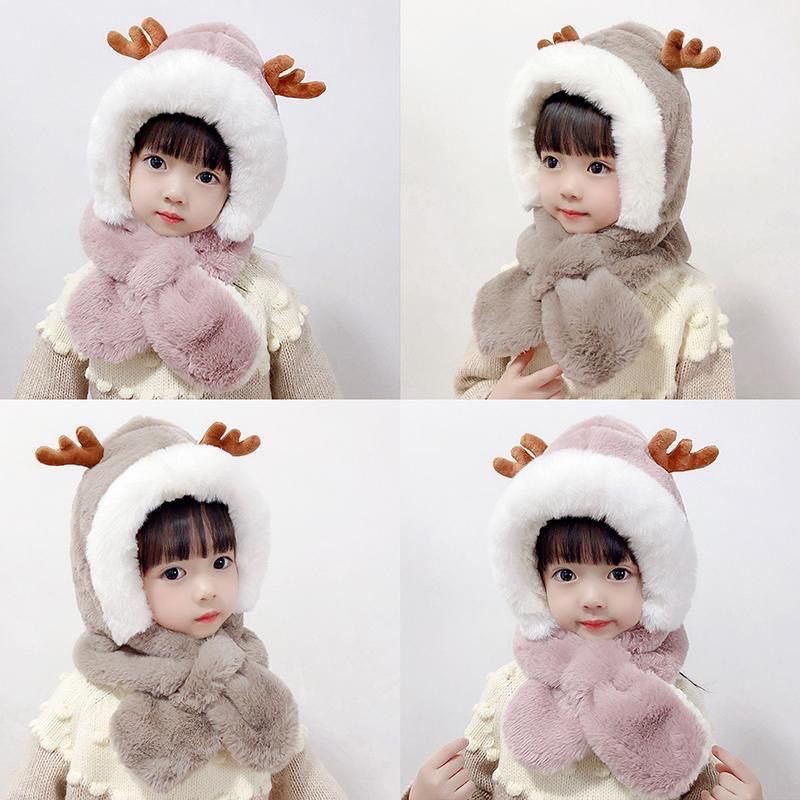 Mũ len cho bé lót lông sừng hươu, nón kèm khăn phong cách hàn quốc rất cute