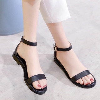 Giày sandal để bệt quai ngang da mềm khoá cài