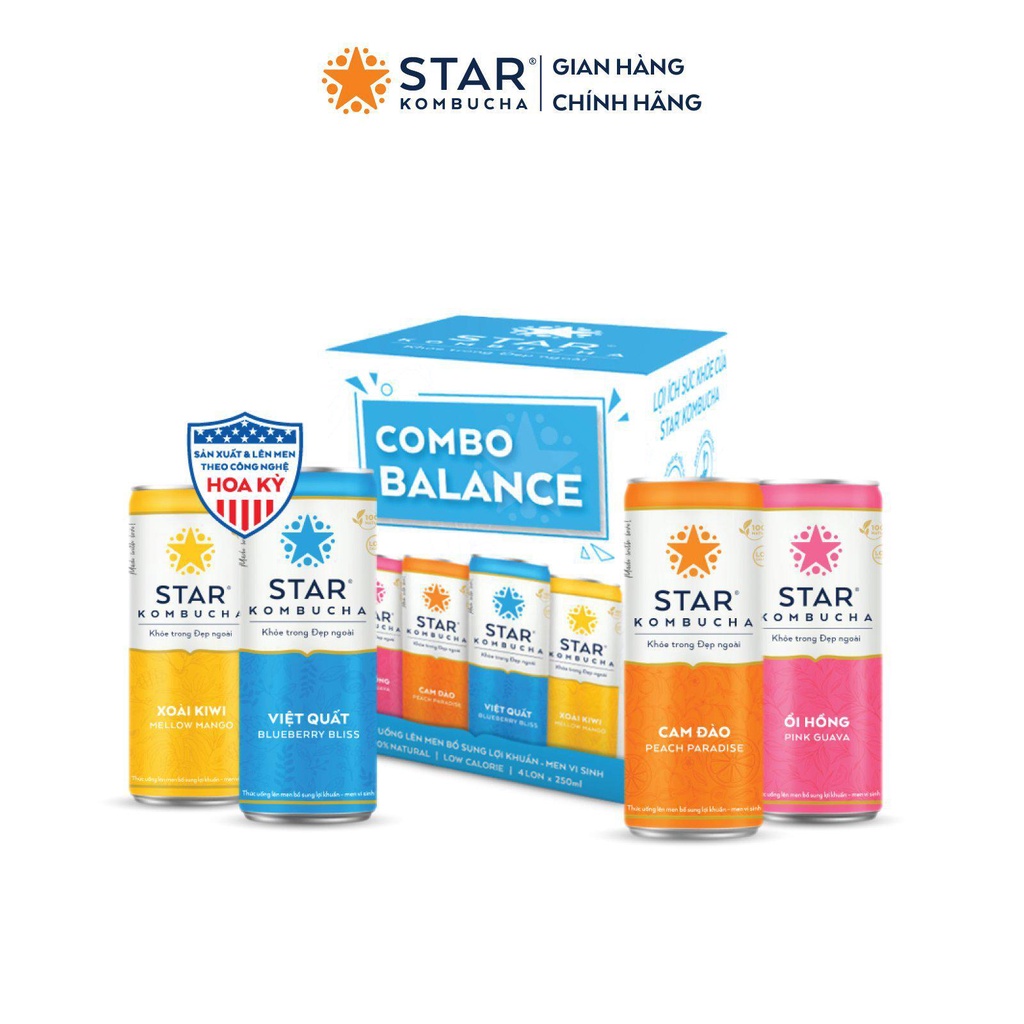 Combo 2 thùng 4 lon trà STAR KOMBUCHA mix vị - Balance Pack (250ml/lon)