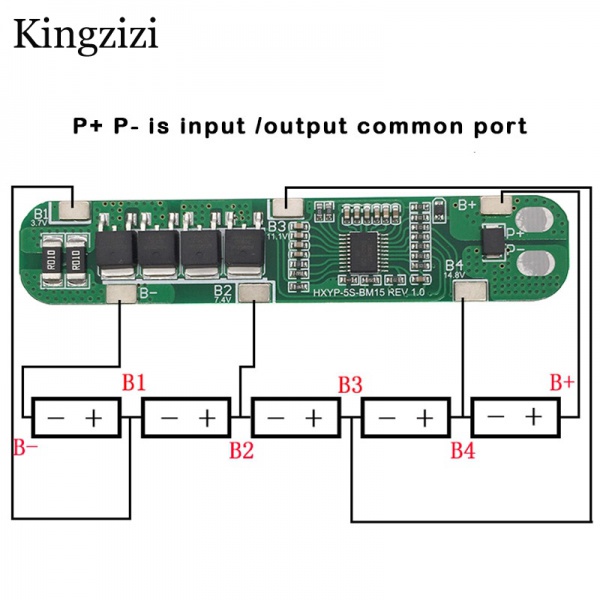 Bảng Mạch Bảo Vệ Pin Li-ion 5S 15A 18650 BMS 18.5v 21V