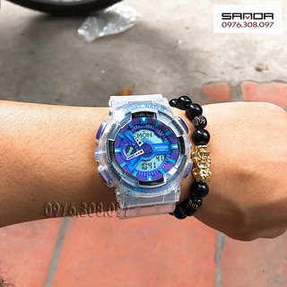 [TẶNG VÒNG TAY, PIN, FULL BOX] Đồng hồ Thể Thao Nam SANDA 299  Chống Nước Dây Trong Chính Hãng Kim Số Kết Hợp (Màu Tím)