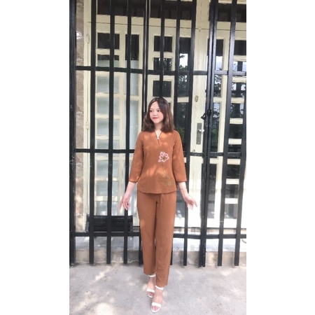 Bộ đi chùa vải đài Loan chính hãng mẫu nút ngọc