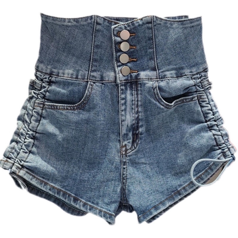 Jiashucheng Hàng Có Sẵn Quần Short Denim Lưng Cao Dáng Suông Xếp Ly Thời Trang Xuân Hè Châu Âu Dễ Phối Đồ Hàng Mới Cho Nữ
