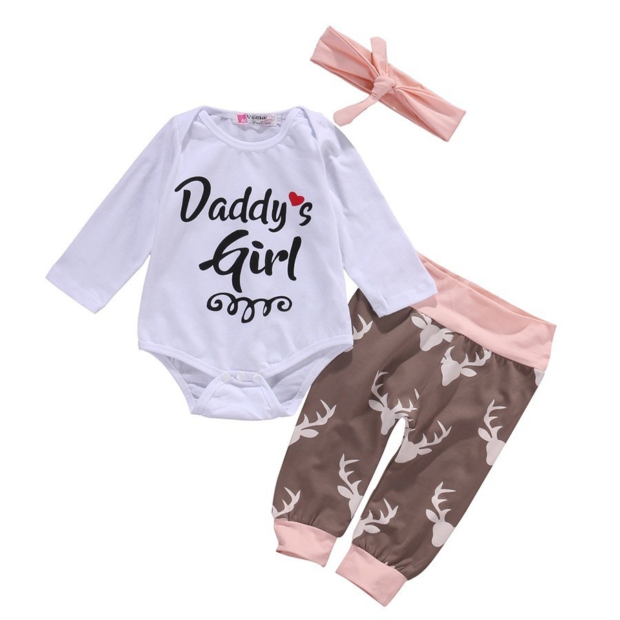 ღ♛ღBaby Girl Long Sleeve Romper+Pants+Headband Outfit Set