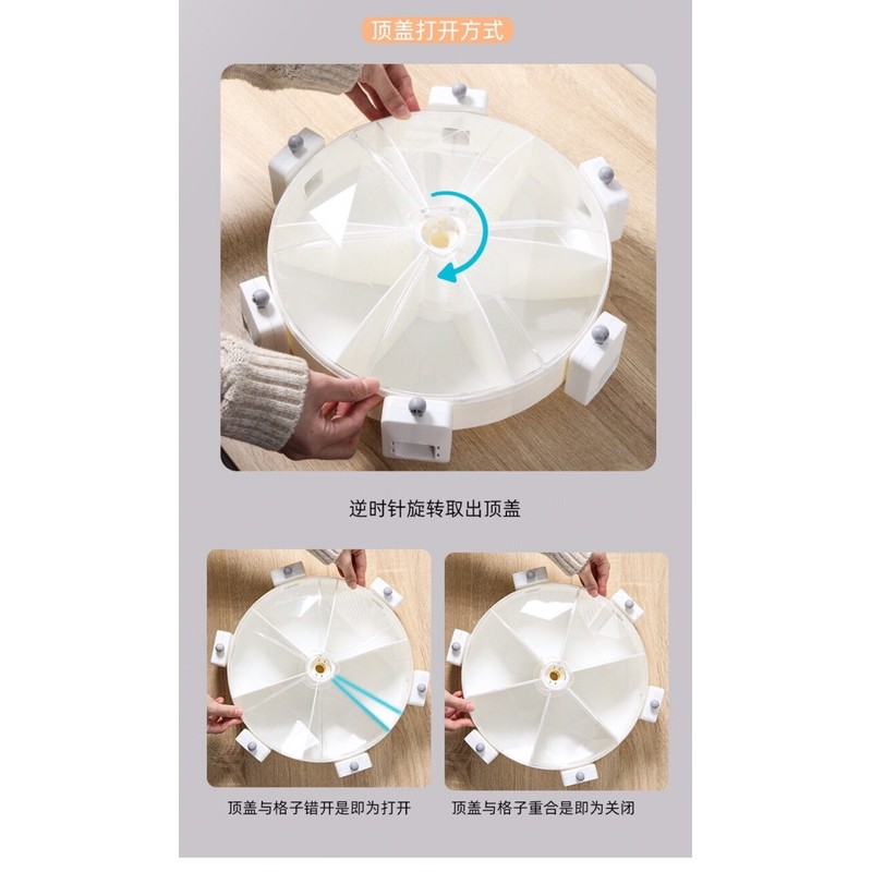 Hộp đựng ngũ cốc, gia vị treo tường 6 ngăn xoay tròn có nút ấn tiện lợi