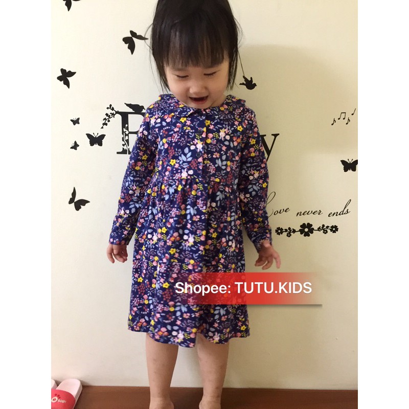 VÁY TIỂU THƯ BÉ GÁI TAY DÀI CỔ SEN HOA VINTAGE CỰC SANG ĐỦ SIZE 2-7T