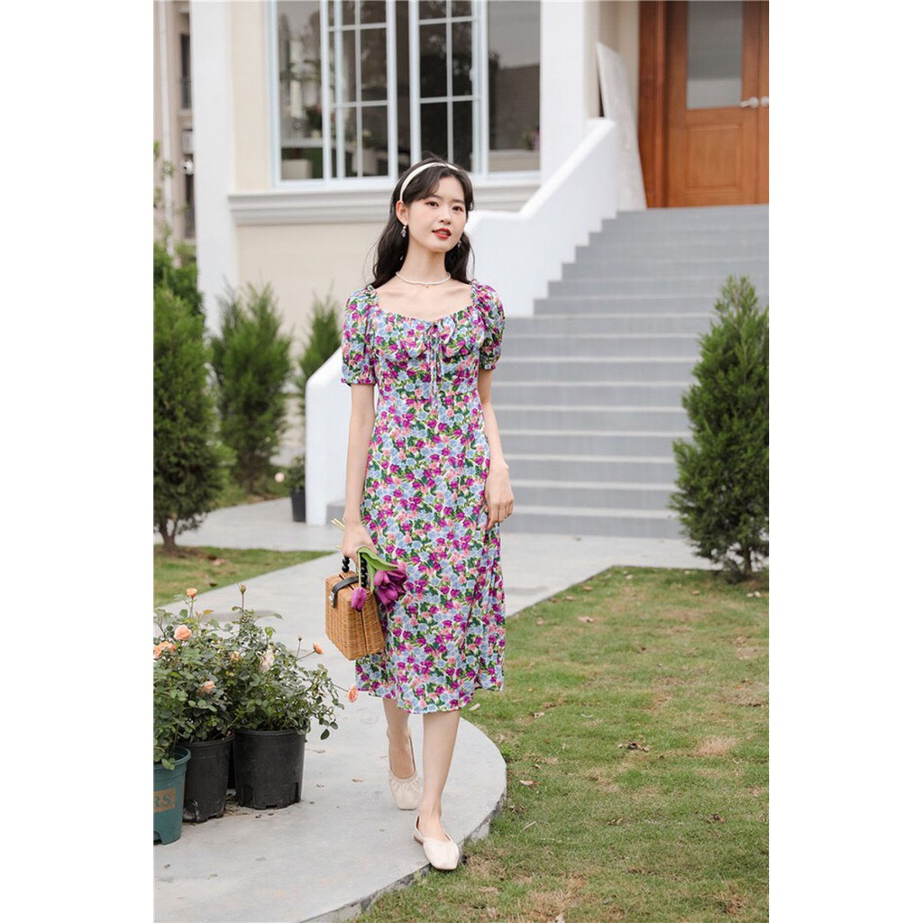 Đầm Midi hoa tím The Xuchu 20210714