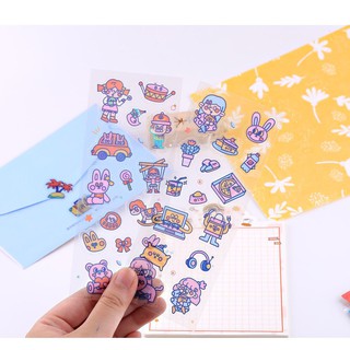 Sticker trong suốt hoạt hình - set 2 tờ
