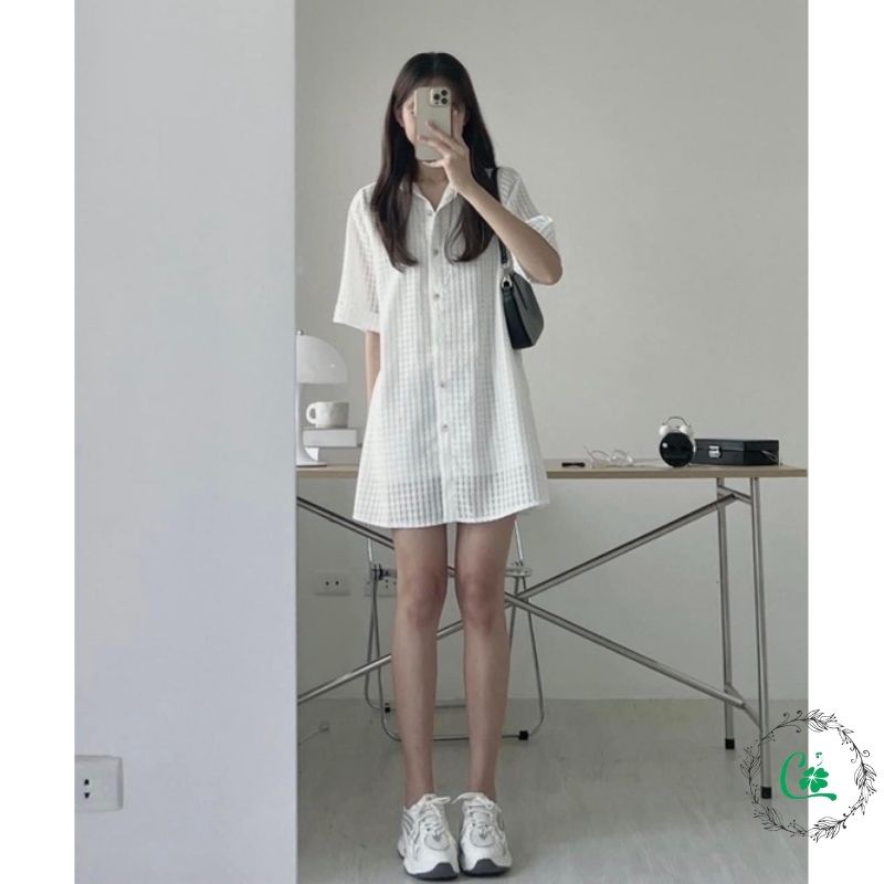 Váy Sơ Mi Suông Đầm Sơ Mi Có Túi Phom Rộng 2 Lớp COCOSTORE V14