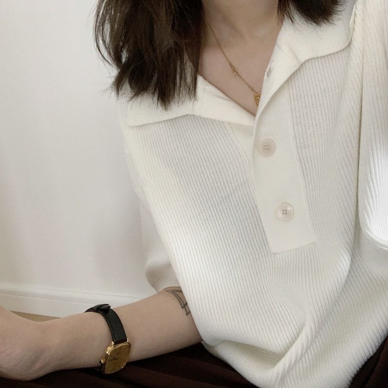 Áo Thun polo Ngắn Tay Vải Lụa Lạnh Mỏng Dáng Rộng Phong Cách Hàn Quốc Thời Trang Mới 2022