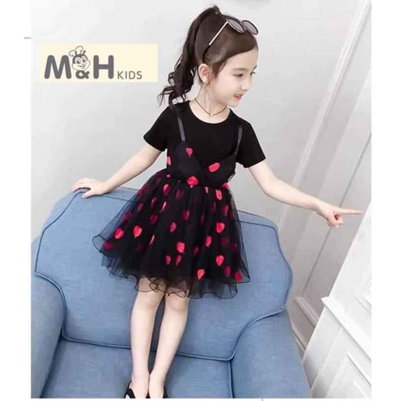 Set váy hình trái tim kết hợp cùng áo thun 8kg - 22kg