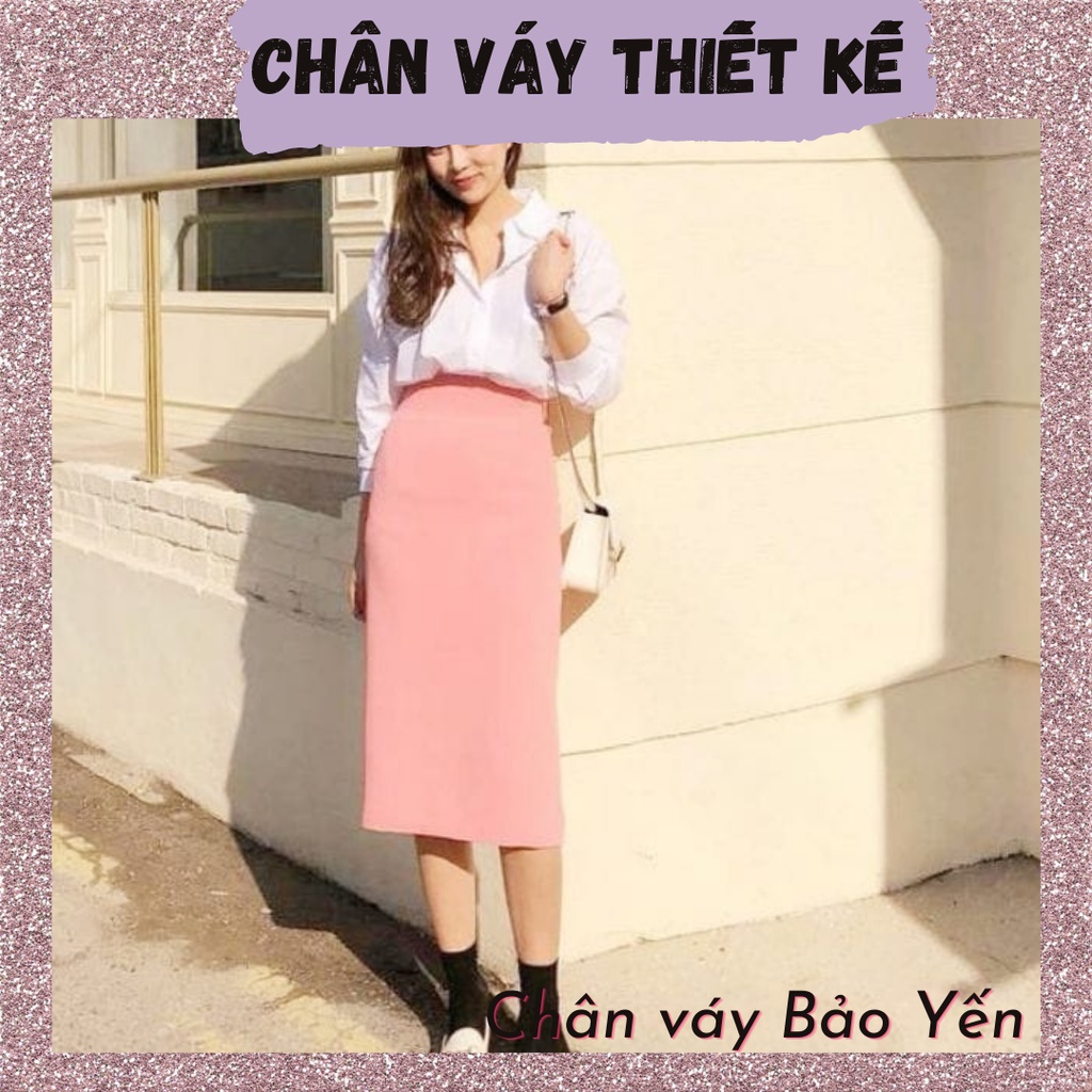 Chân váy xuông dài qua gối màu hồng phấn ( sẵn size)- M37