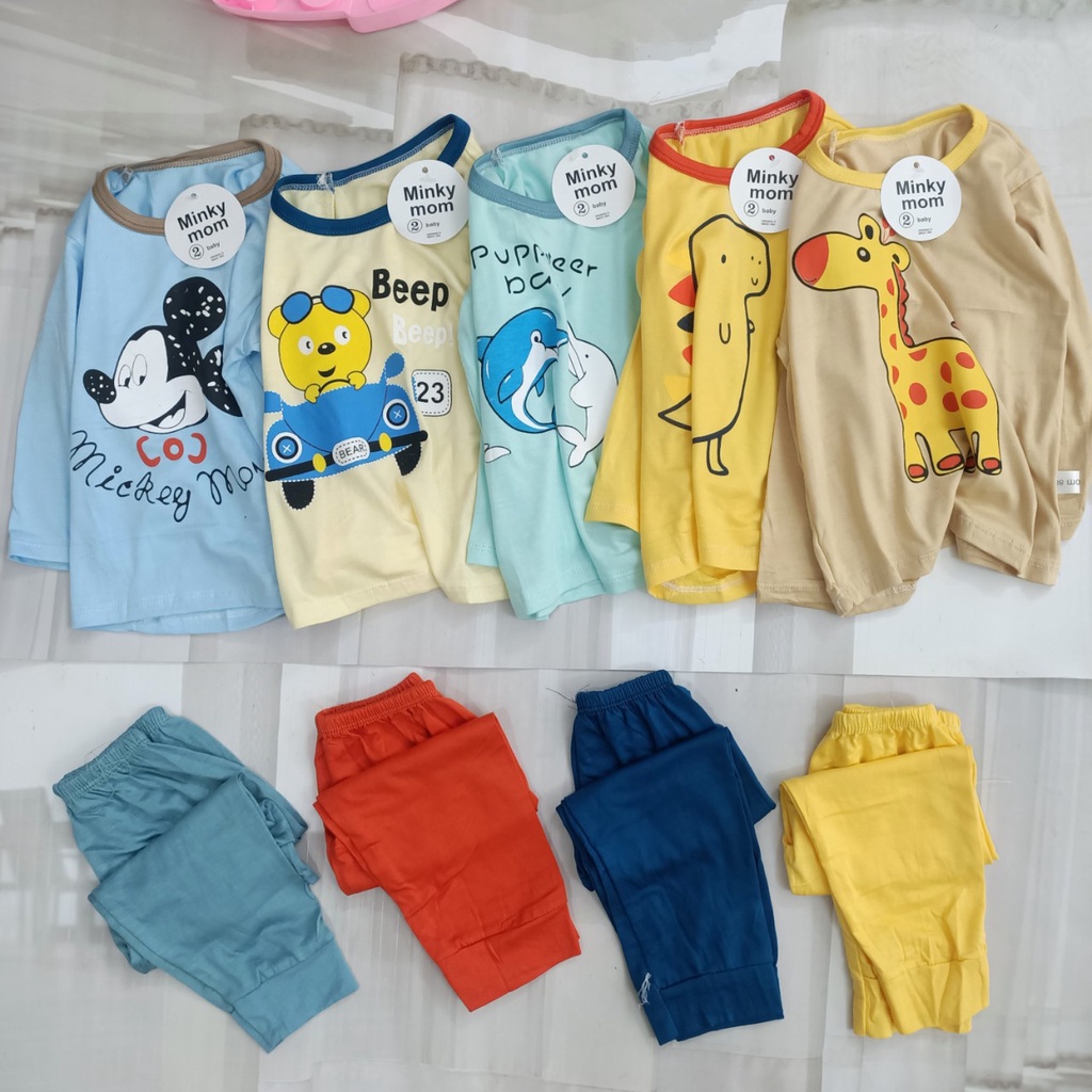 Bộ bé trai, Bộ thun lạnh dài tay họa tiết dễ thương cho bé 6-18kg B0001