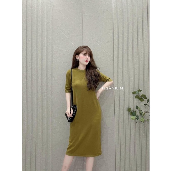 Đầm Len Quảng Châu Dáng Suông Màu Trơn, Váy Len Lông Thỏ Cao Cấp