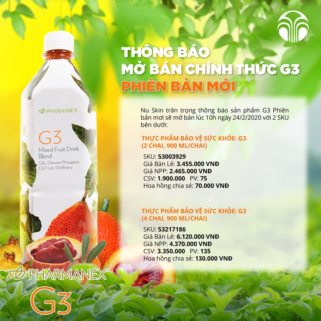 Thực Phẩm Bảo Vệ Sức Khỏe Nuskin G3 chai 900ml Sản phẩm mới