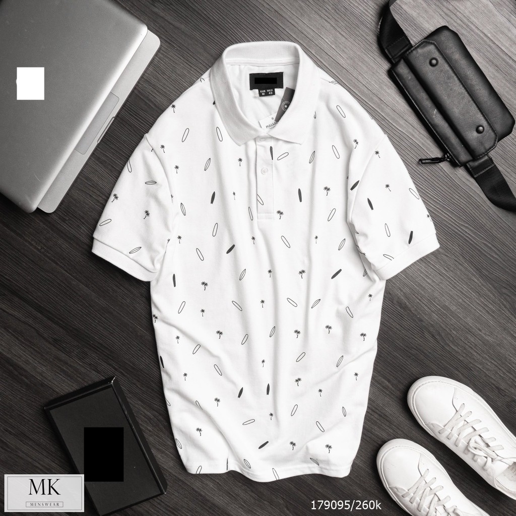 Áo ngắn tay cổ bẻ polo hoạ tiết cây dừa