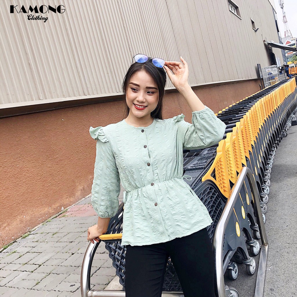 Áo kiểu tay cánh tiên rút eo KAMONG A050
