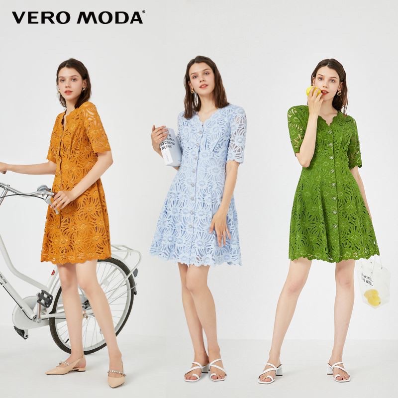 Váy đầm ren xếp ly cổ chữ V - Vero Moda cổ điển thanh lịch