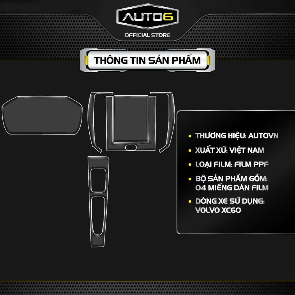 Bộ 4 chi tiết Film PPF trong suốt dán xe VOLVO XC60 chống xước bảo vệ nội thất ô tô - AUTO6