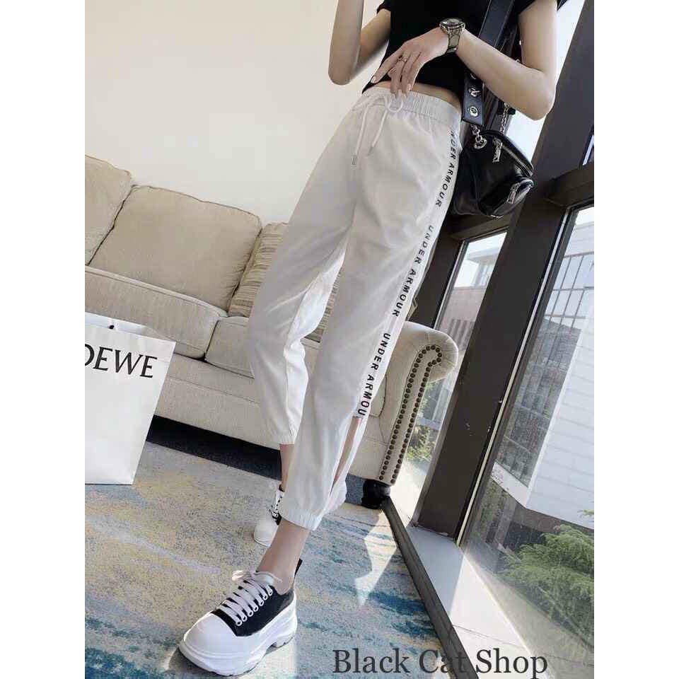 Quần jogger đũi xước nữ viền chữ bo gấu thời trang LADYA STORE M82