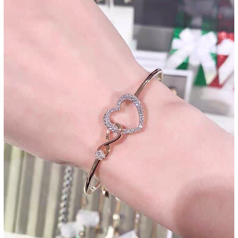 Los Bạc 2023 S925 ‬Vòng Tay Tình Yêu Vô Cực Màu Vàng Hồng SWA 5518869