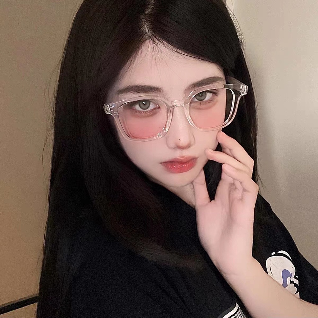 Kính mắt nữ nhiều màu kính hai chấm giá rẻ tạo hiệu ứng má hồng dễ thương hai màu trong suốt gọng đen KTT17