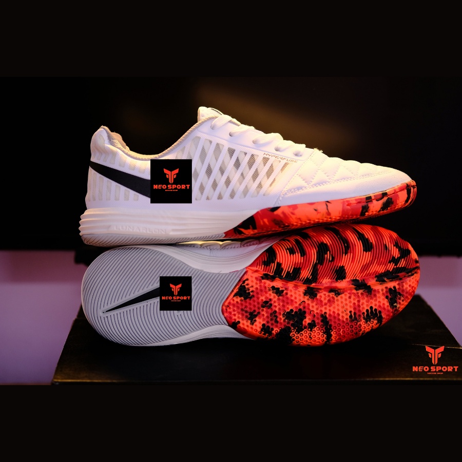Giày Bóng Đá Futsal Lunar Gato II Trắng Đế Camo Đỏ IC, Sân Trong Nhà, Sân Ngổ, Giày Bóng Đá Cỏ Nhân Tạo Futsal
