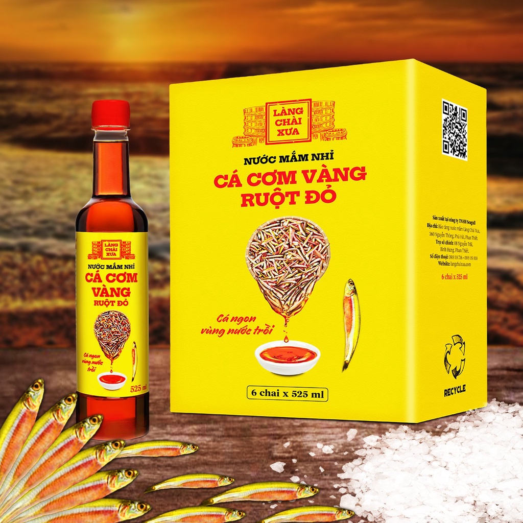 Nước mắm nhỉ cá cơm vàng ruột đỏ Làng Chài Xưa 525ml/chai cá ngon vùng nước trồi 300 năm truyền thống